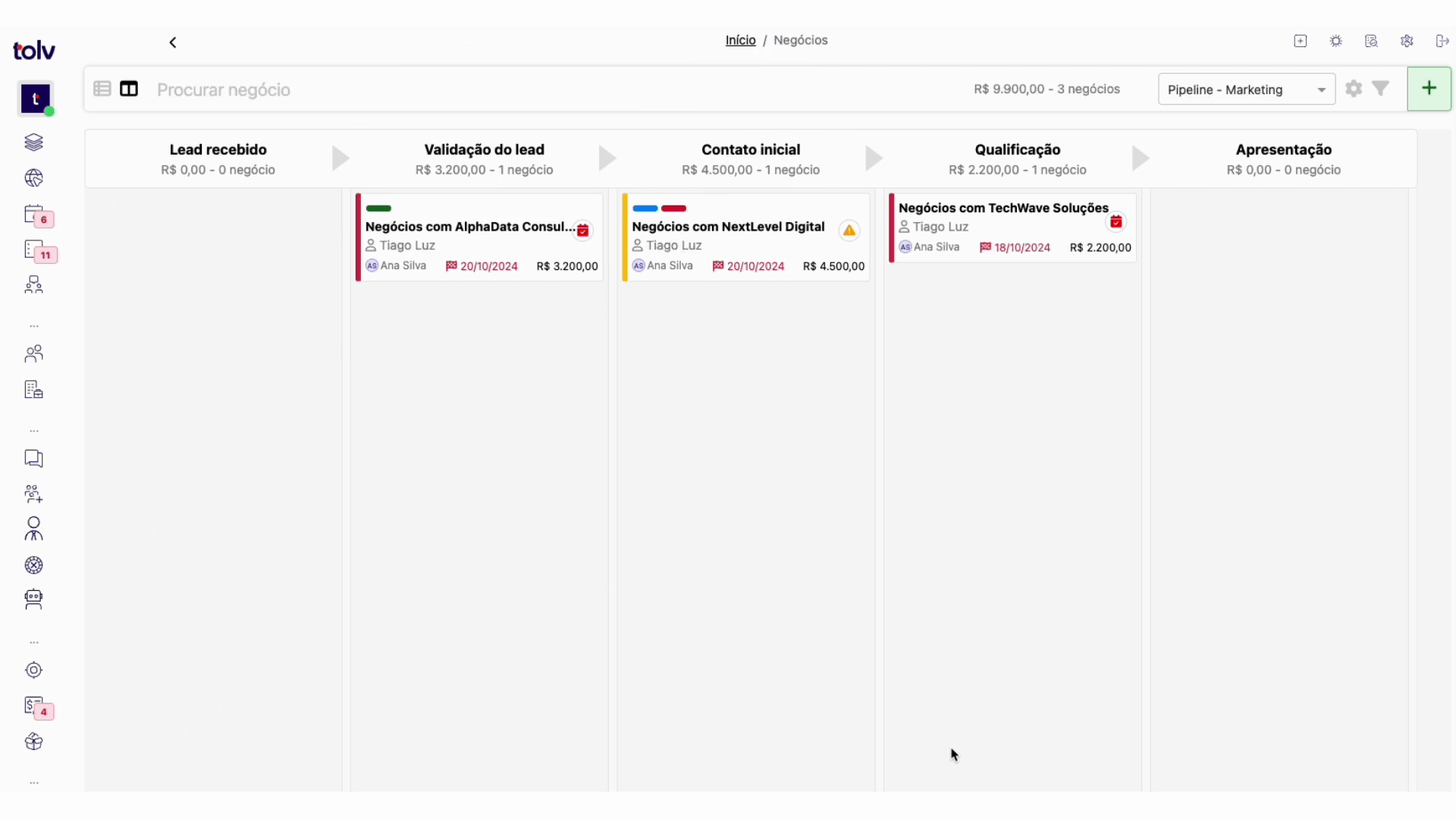 Funil de vendas em modelo kanban