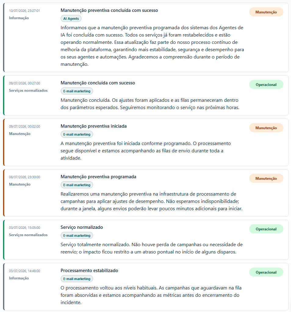 Incident comments and updates shared with customers through the portal.