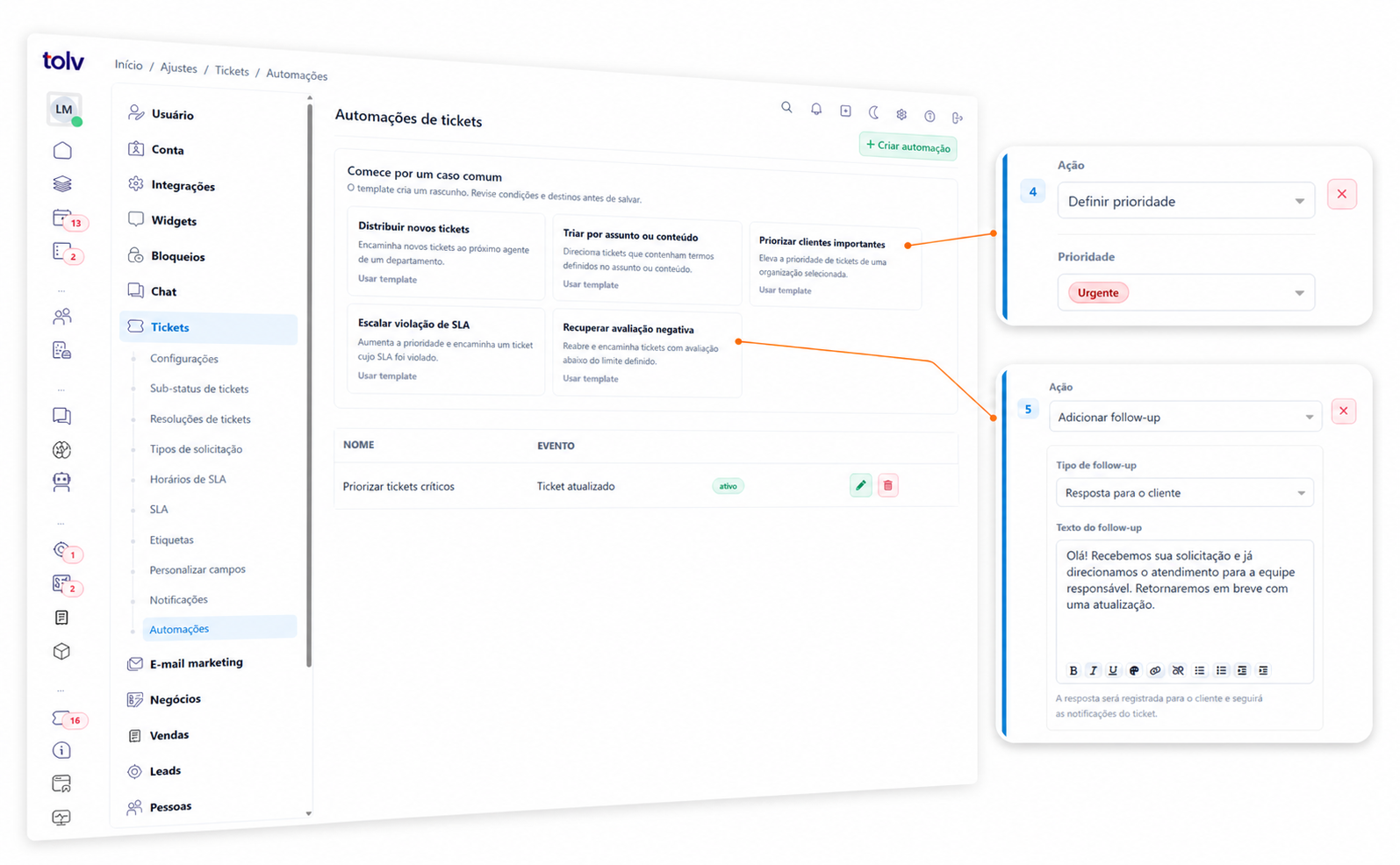 Captura del editor de automatizaciones